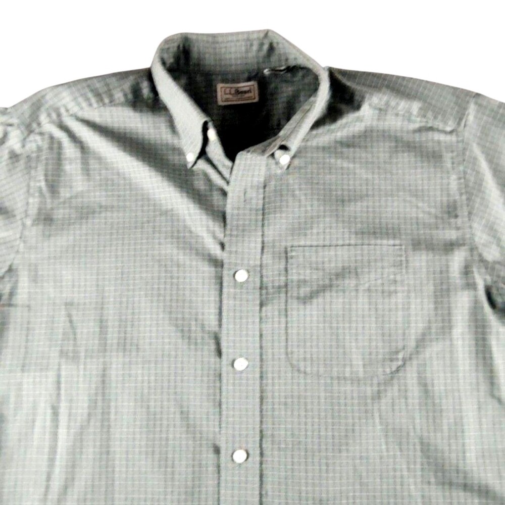 L.L. Bean Shirt Mens Large Green Check Short Sleeve Button Down Pocket Casual